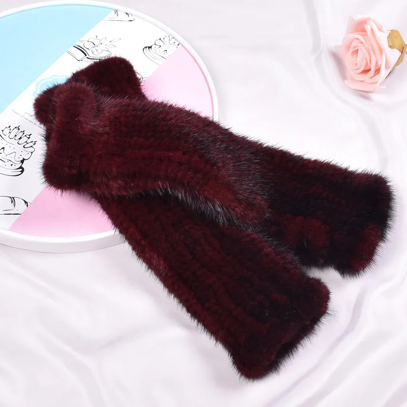 Women's Genuine Mink Fur Long Hepburn Style Gloves, Arm Warmers, Hand Knitted, High Elastic, Half Finger, Sleeve, Autumn, Winter
