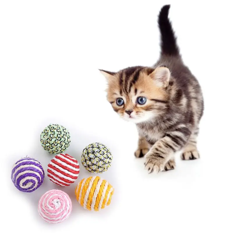 Cat Pet Sisal Rope Woven Colorful Ball Cats Teaser Play Chewing Rattle