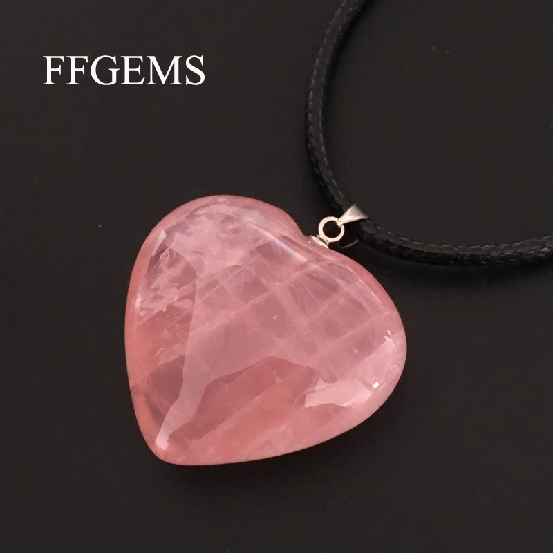 

FFGems 100% натуральный розовый кварц сердце большой кулон ожерелье серебряного цвета ювелирные изделия для женщин Свадебная вечеринка подарок оптовая продажа коробка
