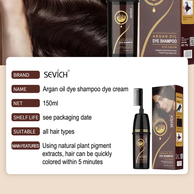 Sevich Argan Oil 150ml Black Color Hair Dye Shampoo With Comb Fast amp Easy Dye Coloring