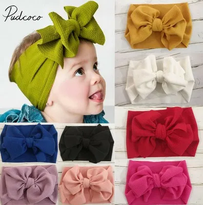 

2019 Brand New Infant Headband Newborn Toddler Baby Girl Boy Headwear Solid Bowknot Soft Turban Knot Hairband Baby Shower Gifts