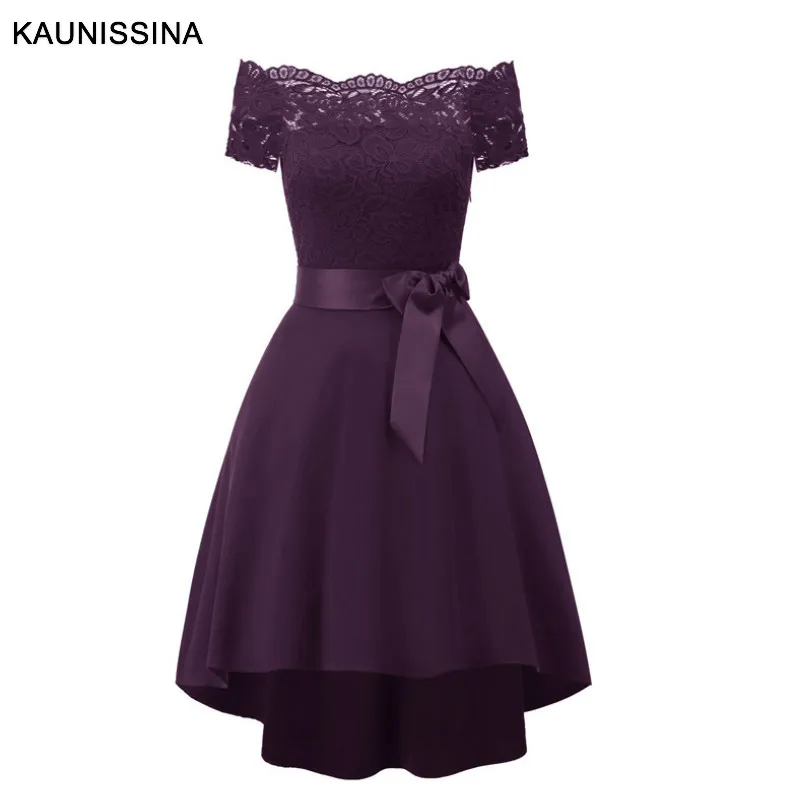 Purple KAUNISSINA женское платье коктейльное платье короткий рукав с открытыми плечами платья для выпускного вечера бордовый 7 NG Vestidos 7 цветов - Цвет: Purple