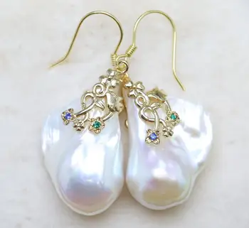 

Jewelry Free Shipping Super flash earring dream Silver natural freshwater pearl baroque pearl shaped pearl earrings Woman's Jew