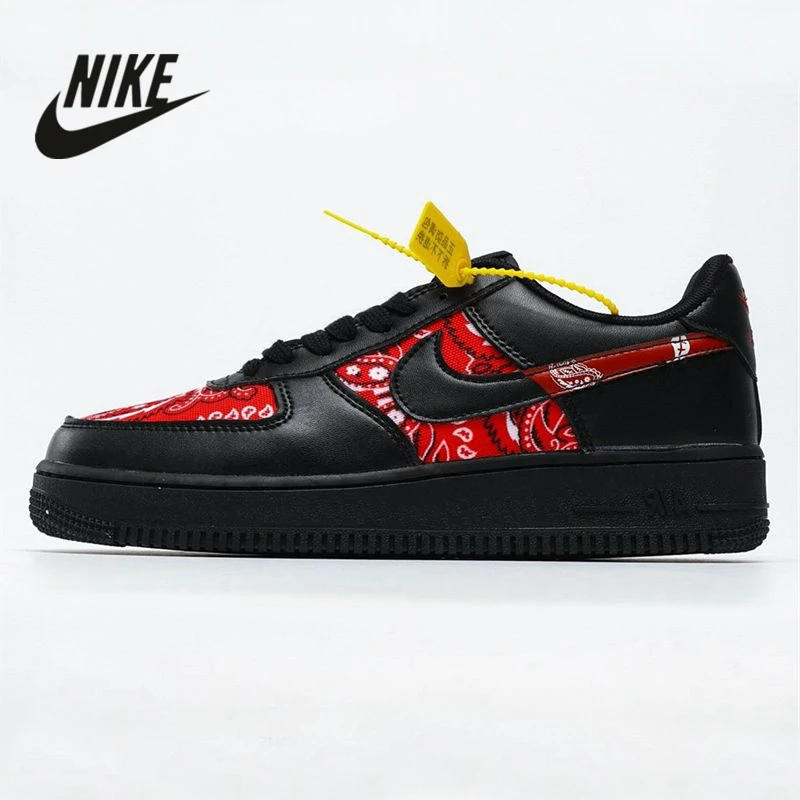 Оригинальные кроссовки Nike Air Force 1 07 с низким берцем кожаные белые черные красные