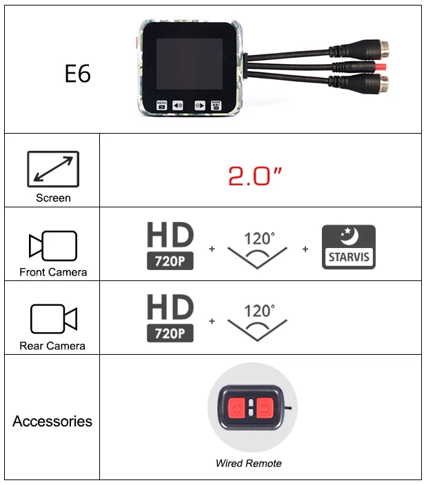 Видеорегистратор для камеры мотоцикла WiFi DVR HD 720P широкоугольный супер ночного видения двойной водонепроницаемый объектив для скутера - Название цвета: E6 with Remote