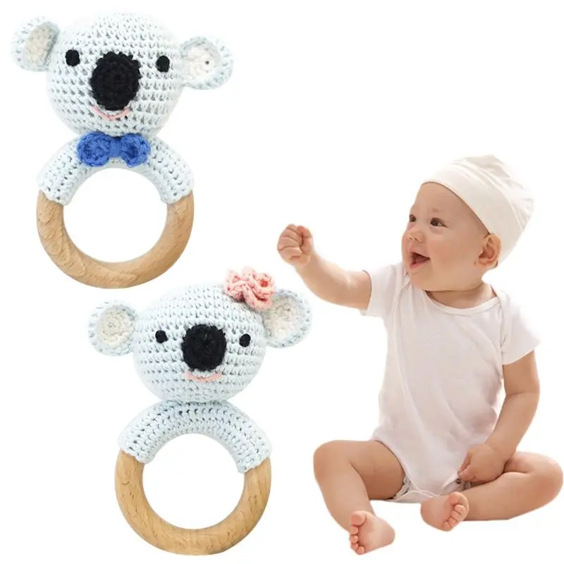 

Baby Wooden Teether Ring DIY Crochet Koala Rattle Soother Bracelet Molar Toys R2JF