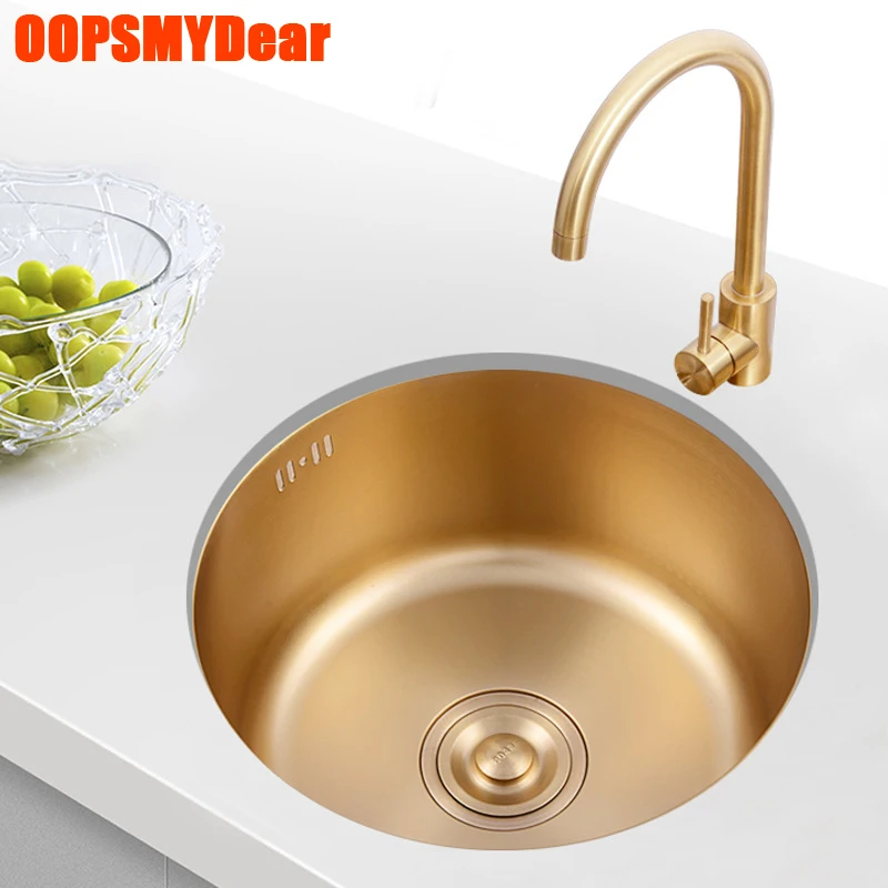 Small Sink Kitchen Round Hidden Wash Basin Undermount Single Bowl Gold