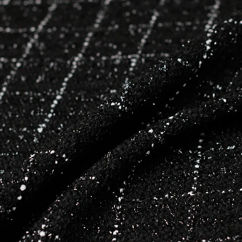 Перламутровый шелк Франция твид черная клетчатая ткань осенний пиджак платье костюмы материалы для одежды швейная ткань метр