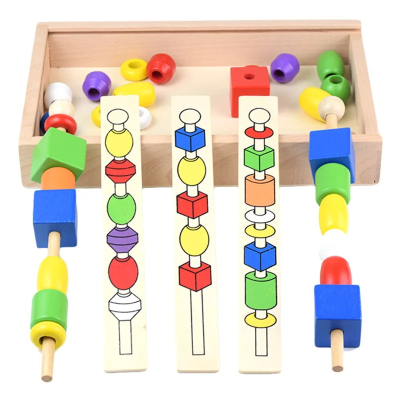 

Children'S Educational Beaded Box CHILDREN'S Wooden Montessori Teaching Aids Color Shape Cognitive Hand-Eye Coordination Exercis