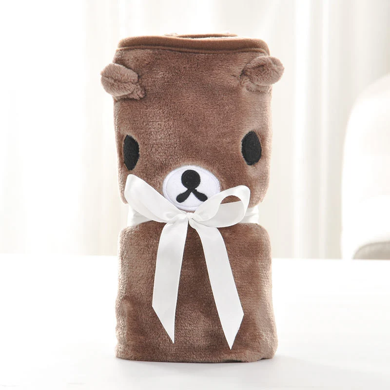 Coffee Bear Одеяло для детей с рисунком, 75x100 см, пеленальный чехол для коляски, одеяло для малышей, Вышитое Фланелевое, маленький плед для новорожденных - Цвет: Coffee Bear