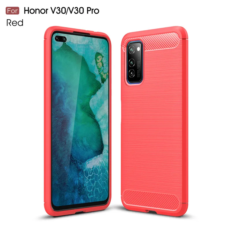 Red Чехол для Honor V30, чехол для телефона Honor V30 Pro, противоударный мягкий ТПУ матовый чехол для huawei Honor V30/V30 Pro Funda 6,57" - Цвет: Red