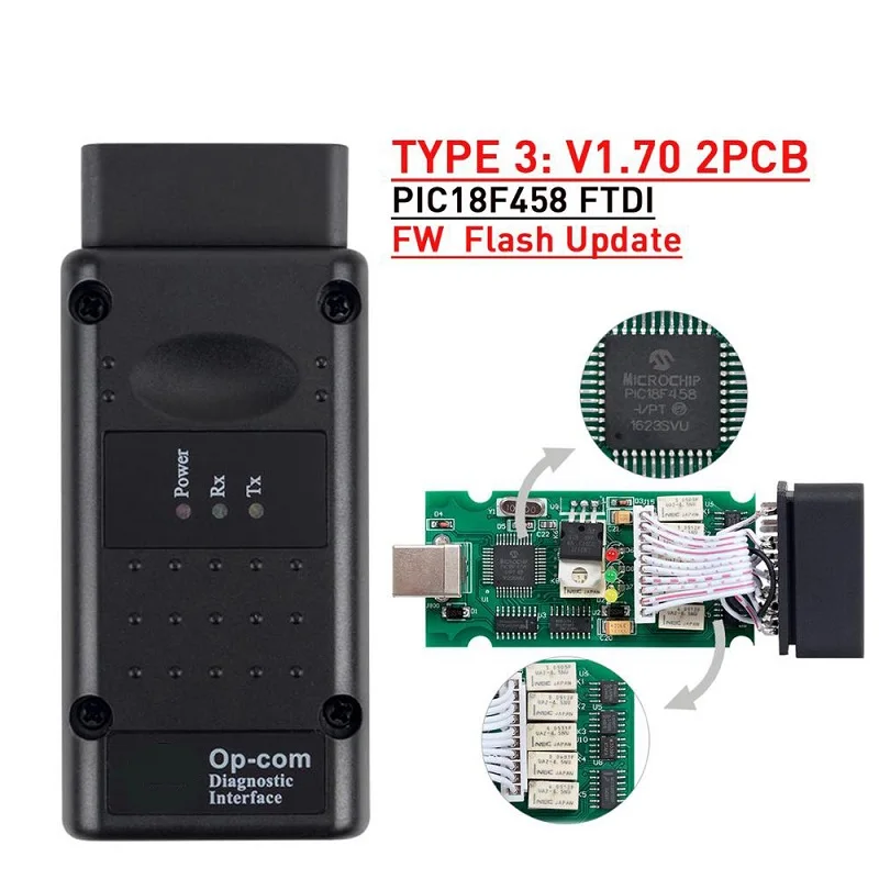 v1.70 Flash update Opcom V1.99 V1.78 V1.65 с PIC18F458 FTDI op com диагностический OBD2 Авто сканер инструмент для автомобиля Opel CAN BUS V1.7 flash обновление бесплатно - Цвет: v1.70 Flash update