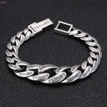 S925 чистого серебра модные аксессуары тайский серебряный Ретро стиль классический шесть символов истина индивидуальный мужской браслет для мужчин