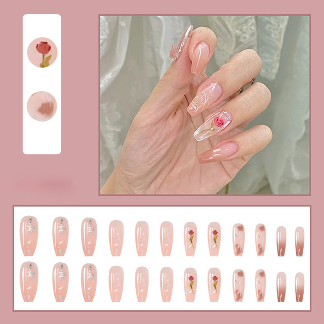 Detachable False Nails with Bow Designs Long Coffin Fake Nails French Gold Edge Ballerina Full Cover Nail Art Tips