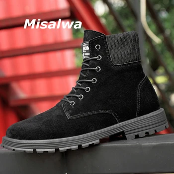 

Misalwa High Top Ankle Boots Men Fur Winter Spring Men Suede Leather Boots Small Size 37-44 Non-slip Original Luxury Men Shoes