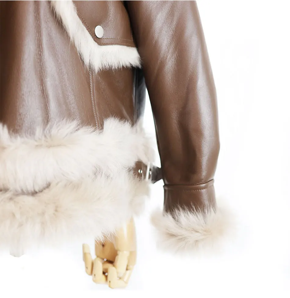 Woman Real Wool Leather Coat Winter Sheepskin Fur Locomotive Jacket Double Faced Fur Jacket Fashion Warm Shearing Fur Outerwear puffer coat with fur hood