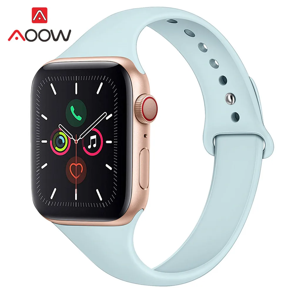 Тонкий силиконовый спортивный ремешок для Apple Watch 4, 5, 40 мм, 44, 38, 42 мм, мужской, женский, водонепроницаемый браслет, ремешок для часов iWatch 1, 2, 3
