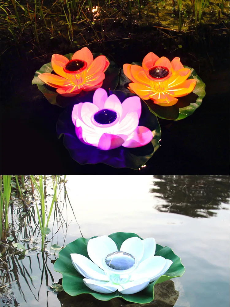 LED Lotus Flower Solar Powered Lamps Floating Flower Pond Tank Light Ornament Party Garden Decoration lampy solarne