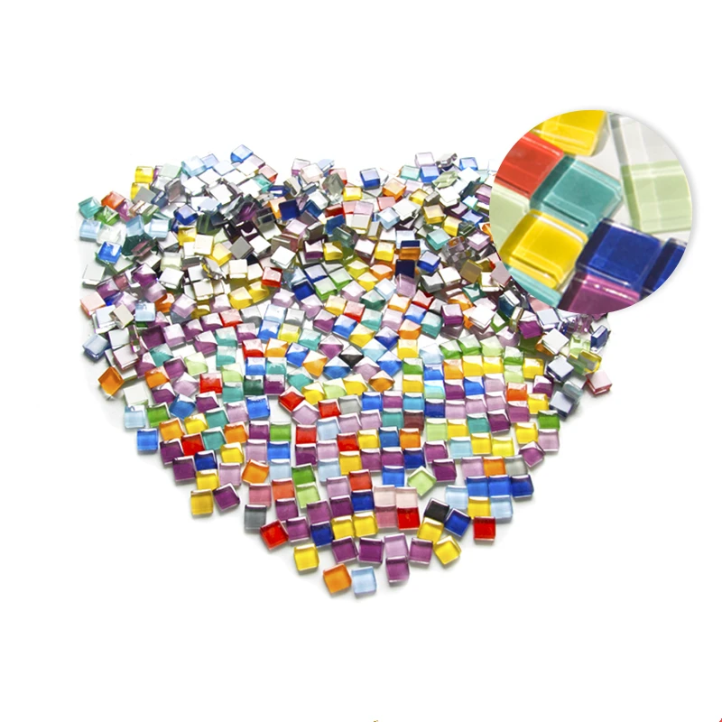 discount  300pcs/Pack Colorful Crystal Glass Mosaic Tiles DIY Materials Kids DIY Craft Handmade Square Mosaic