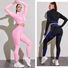 Conjunto esportivo feminino top curto yoga, peças conjunto academia yoga corrida