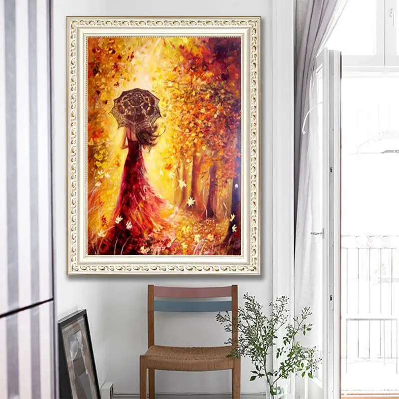 

5D DIY Diamond Painting Woman Back Umbrella Crystal Maple Leaf Diamond Painting Home Decorative for new year gift