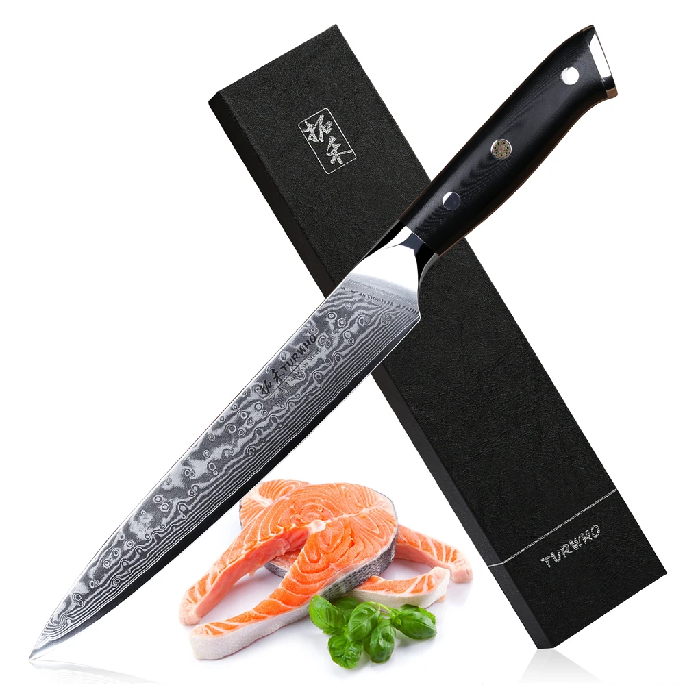 TURWHO 8 &quotдюймовый нож для нарезки японский из дамасской стали мяса Ebony G10