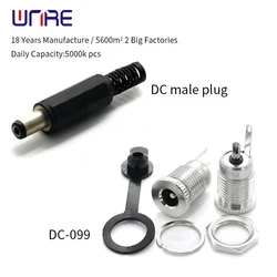 DC Male Plug + DC-099 5.5 x 2.1mm DC Power Jack Socket Female Panel Mount Connector Metal DC099 5.5*2.1 5.5*2.5