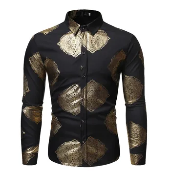 

Shirt Men New Style Fashion stamped Slim Fit Autumn Black Shirts Printed Long-Sleeved Calca Social Blouse Camisa Estampa