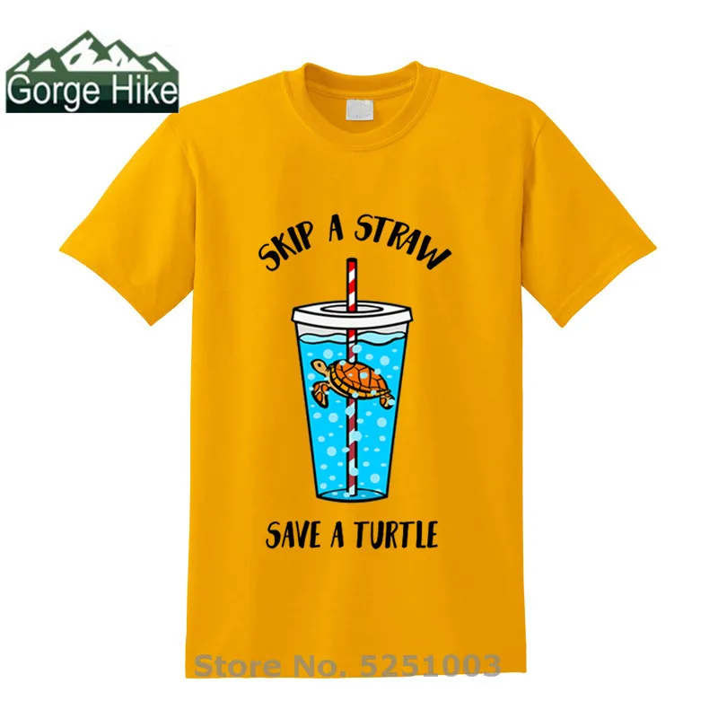 Мужская пластиковая футболка Skip A Straw Save Turtle Экологичная из пластика для защиты от