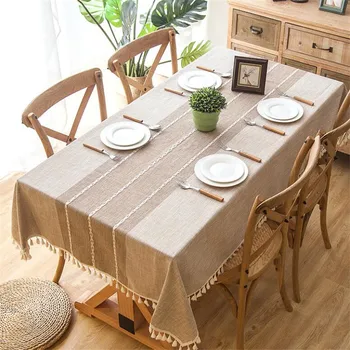 

Plaid Decorative Linen Tablecloth With Tassel Waterproof Oilproof Thick Rectangular Wedding Dining Table Cover Tea Table Cloth