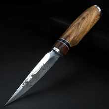 Couteau court de survie de camping sauvage, à lame fixe, motif de lame, couteaux faits à la main avec manche en bois