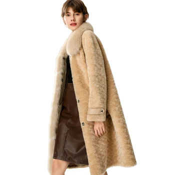

Natural Fur Coat Women Winter Real Fur Collar Jackets Female Long Sheep Shearing Jacket Vintage Warm Women's Fur Coats Hiver 231