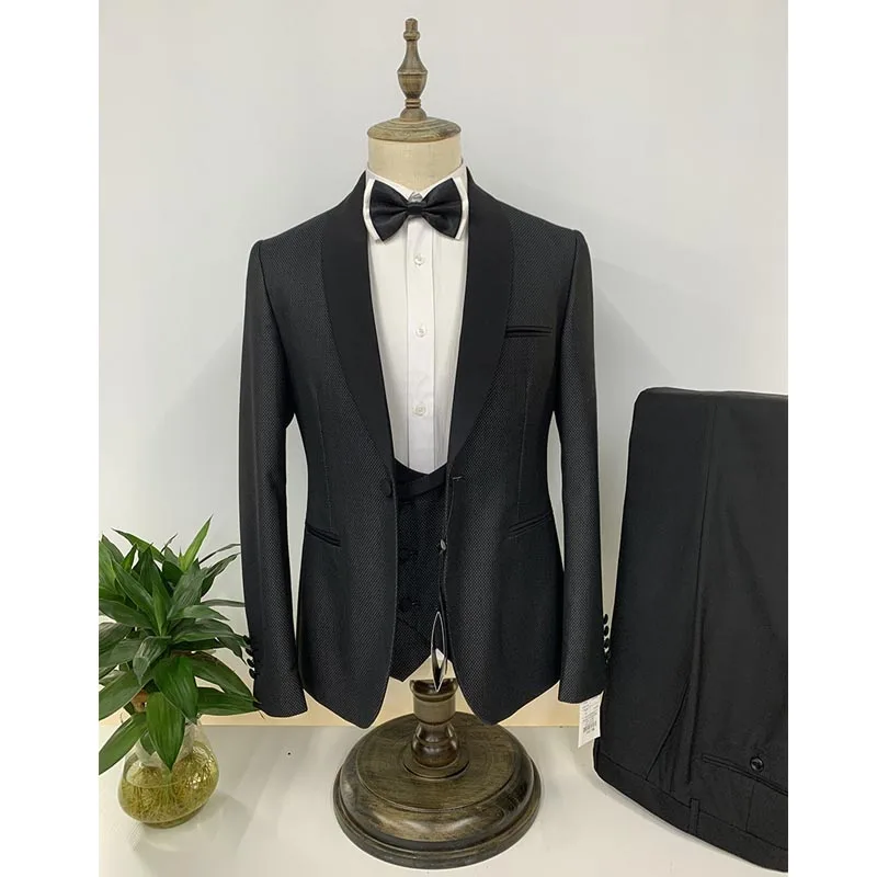 

Мужской костюм 3 шт. деловой отворот маленький сетчатый Однорядный с одной кнопкой приталенный подходит для формальных свадебных женихов Мужские костюмы (без галстука) 2021
