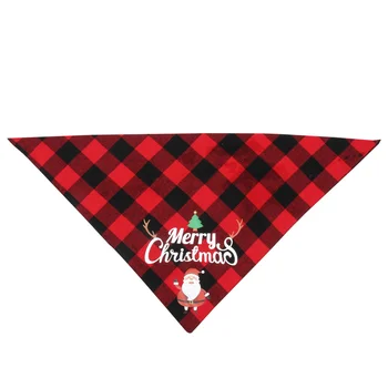 

Merry Christmas Pet Bandanas Plaid Pattern Dog Bib Washable Triangle Pet Scarfs