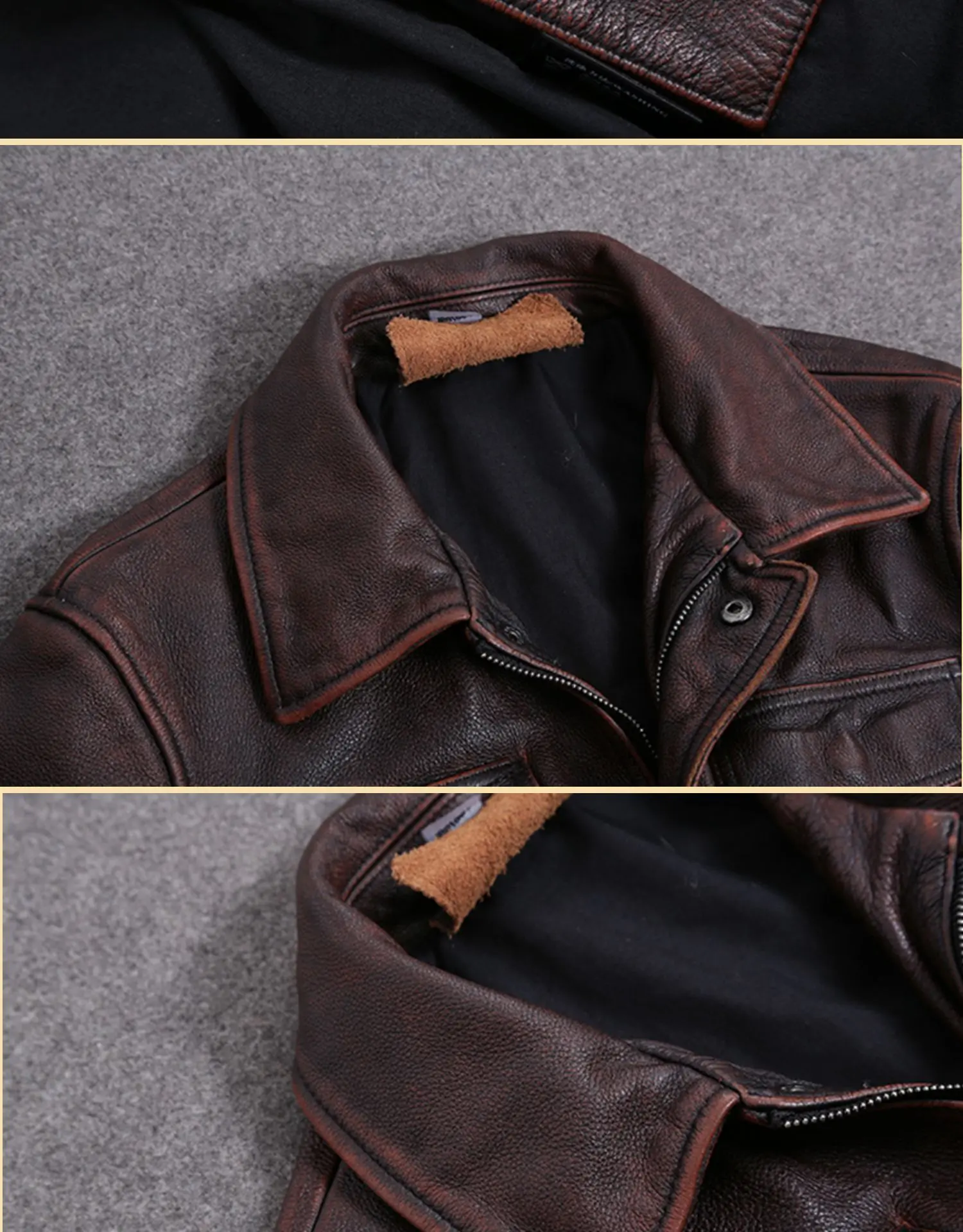 H44b3bfd6b6424f3b86f645da82b43a40E AYUNSUE Vintage Genuine Cow Leather Jacket Men Plus Size Cowhide Leather Coat Slim Short Jacket Veste Cuir Homme L-Z-14 YY1366