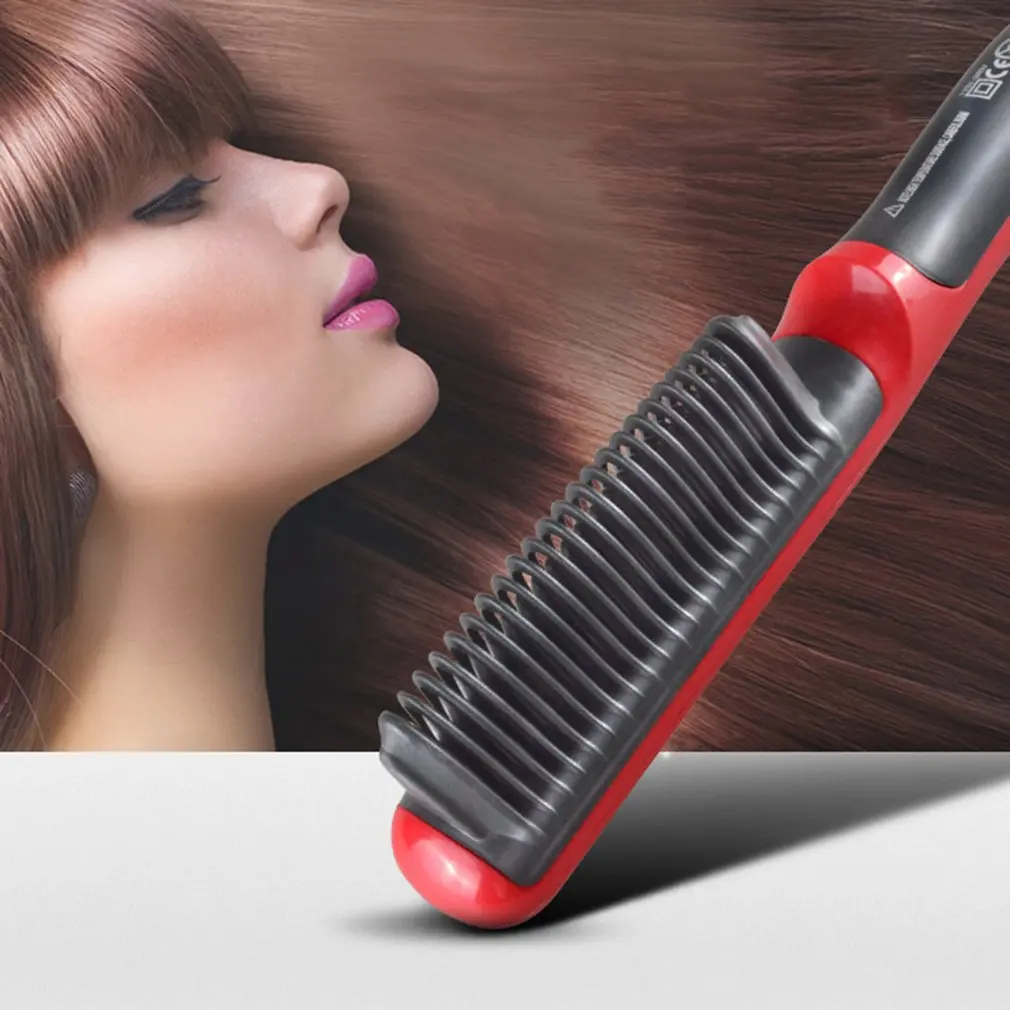 Прочная электрическая прямая расческа для волос с ЖК-дисплеем, керамическая расческа для выпрямления бороды, выпрямитель для волос с европейской вилкой