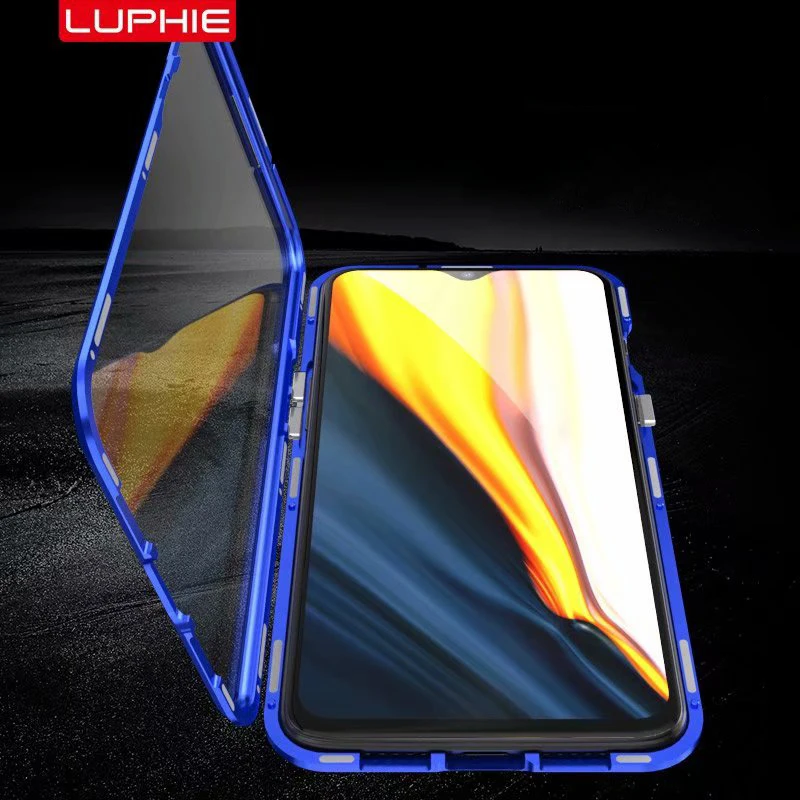 LUPHIE чехол для OnePlus 7/Pro магнитный Алюминиевый металлический чехол для OnePlus 7 Pro 360 полная защита закаленное стекло крышка