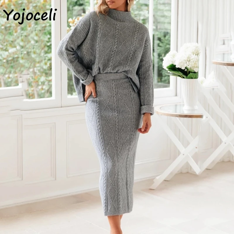 Осенне зимнее теплое вязаное платье Yojoceli 2019 Женский комплект из двух частей с