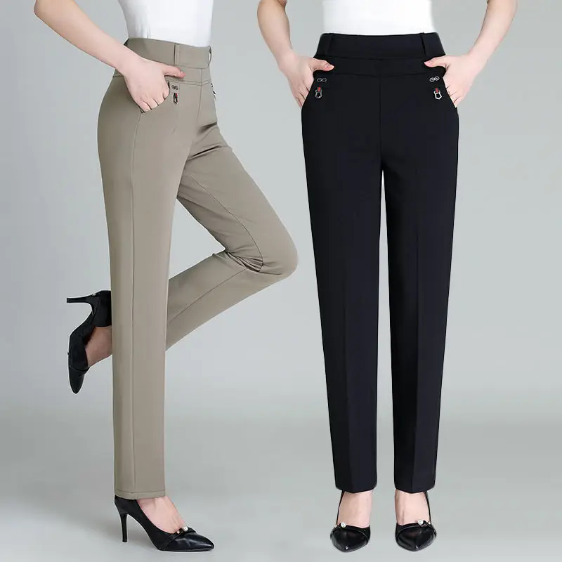 New plus size 5XL mother straight pants big sale solid color high elastic high waist tight women's office autumn pants