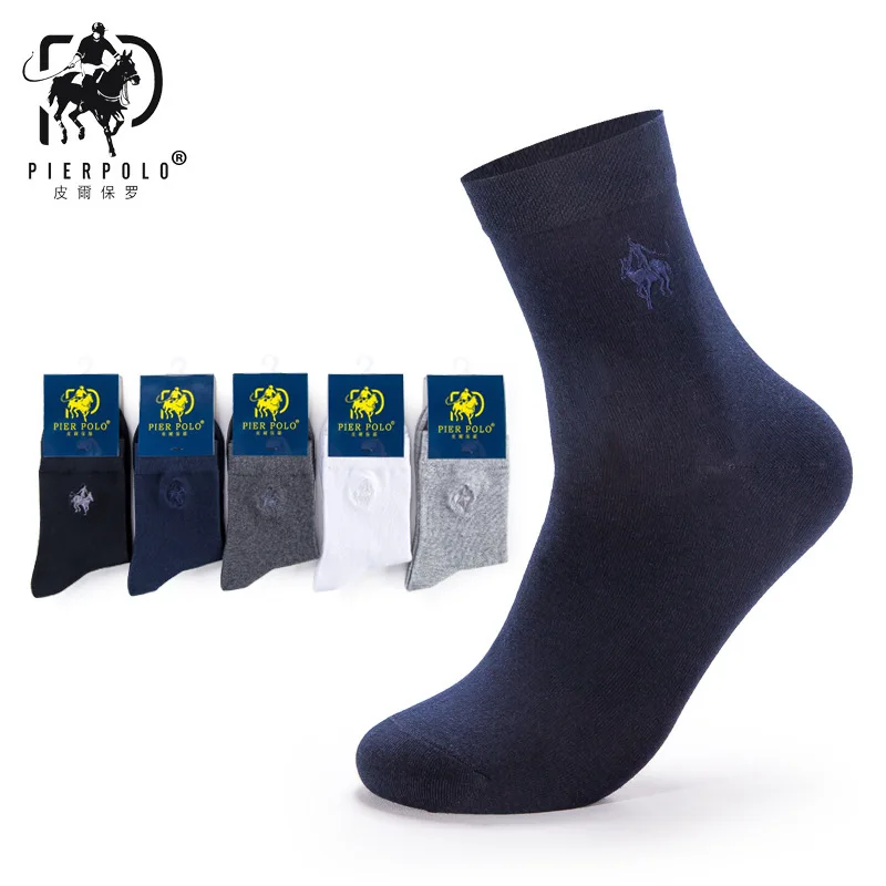Носки PIER POLO мужские хлопковые с вышивкой Брендовые повседневные деловые длинные