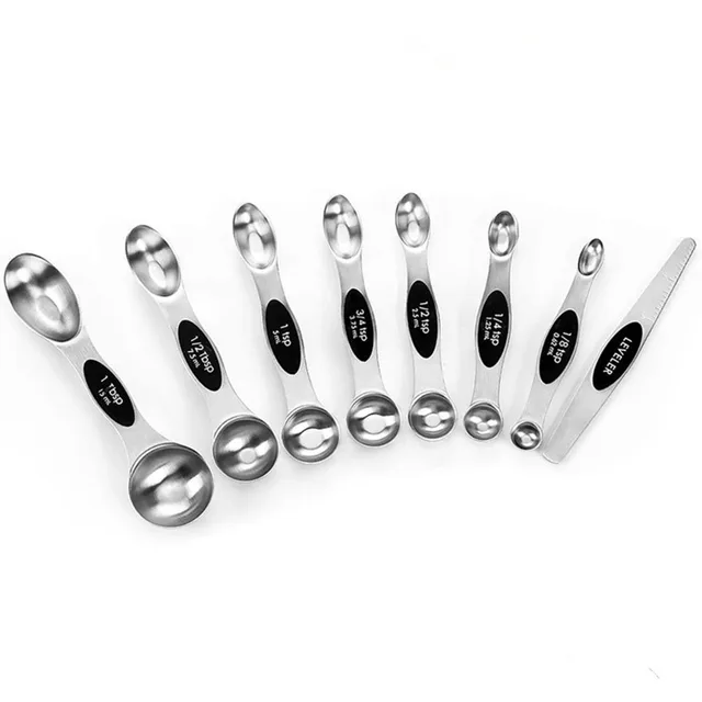 Appealing Culinary Dual Sided Set 8pcs Artistic Epicurean Stainless Steel  Stackable Magnetic Measuring Spoons with Leveler Spoon you positively will