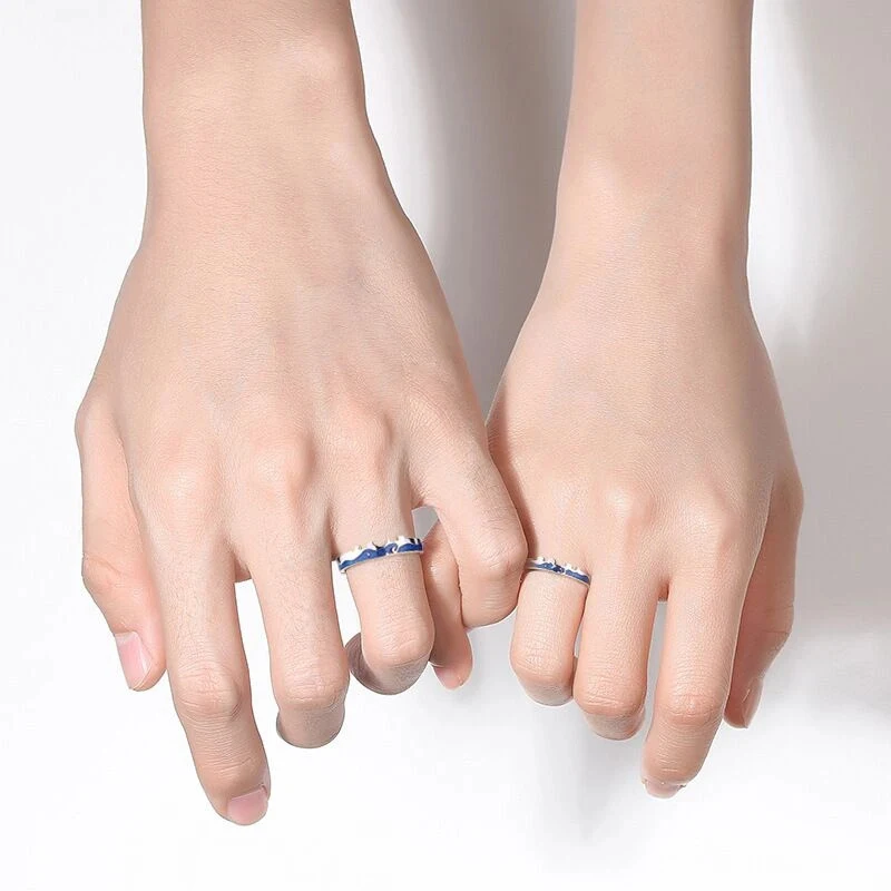 Moon and Sea Promise Ring for Him Her Adjustable 2 Tone Sterling Silver 925 Rings Couple One Size d88 | Украшения и аксессуары