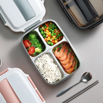 

Portable Compartment Insulation Lunch Box Japanese Office Staff Separated Microwave Heating Bento Box Stainless Steel 304