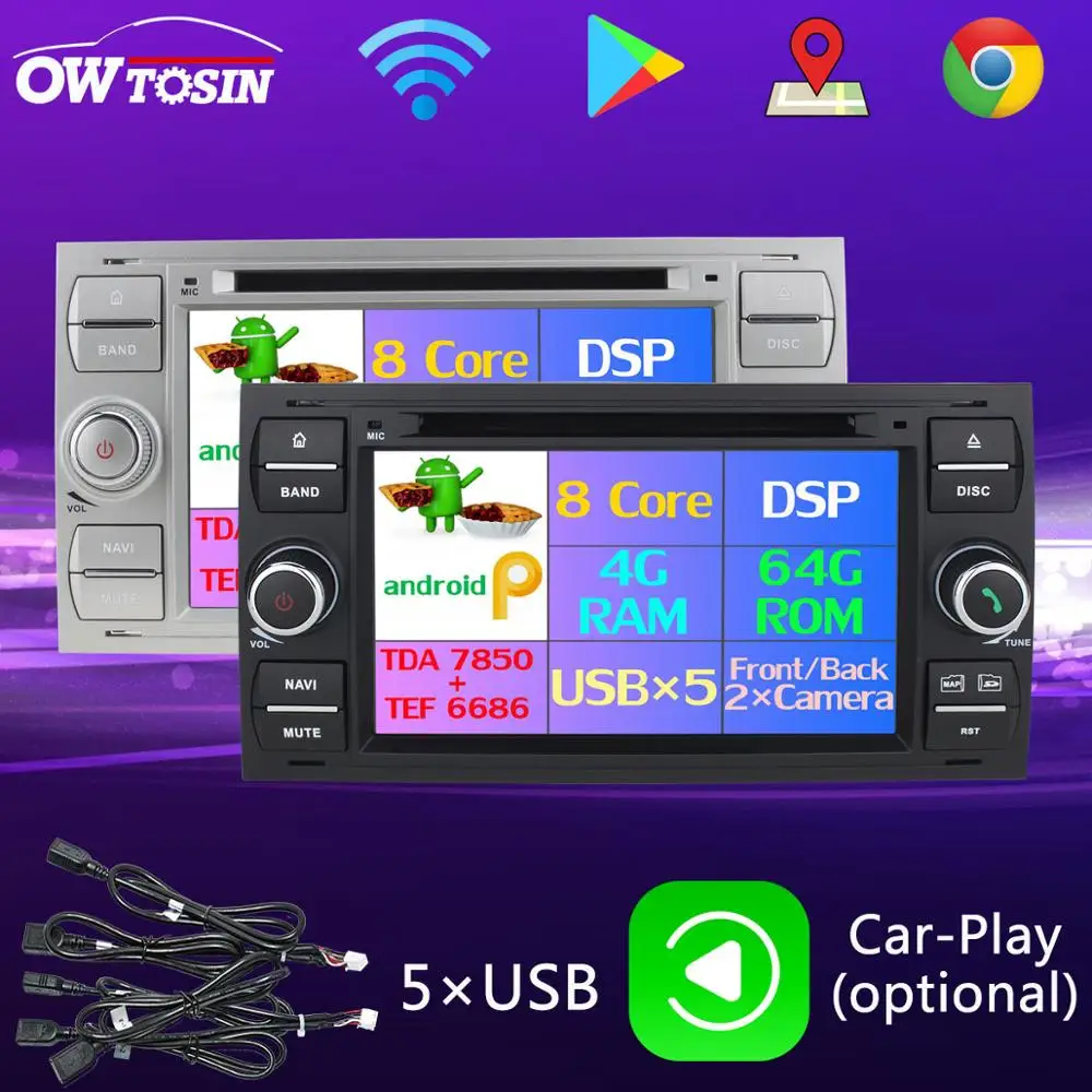 

4G RAM Android 9.0 USB 5 Car DVD Player For Ford Galaxy Fusion Transit Fiesta C-MAX S-MAX Kuga Mondeo Focus Connect Car Radio