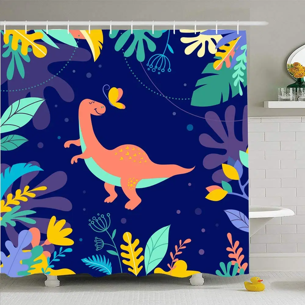 

Shower Curtain Set with Hooks 60x72 Temporary Dinosaurs Collection Different Forest Types Prehistoric Animals Tyrannosaurus