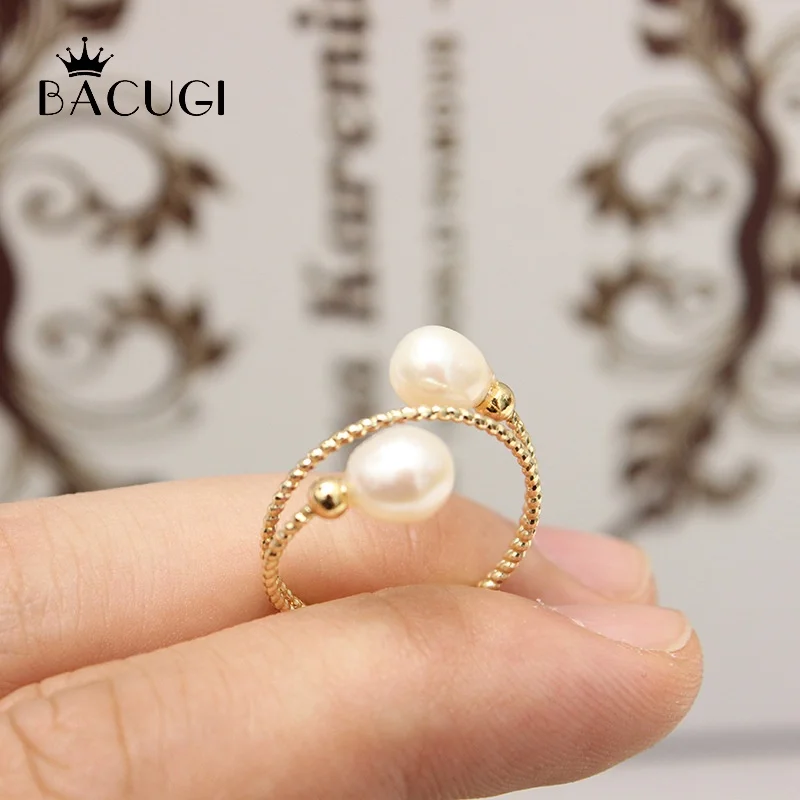 

Natural Fresh Water Pearl Round Ring Minimalism For Women Lovers' Wedding Engagement Female Accessories