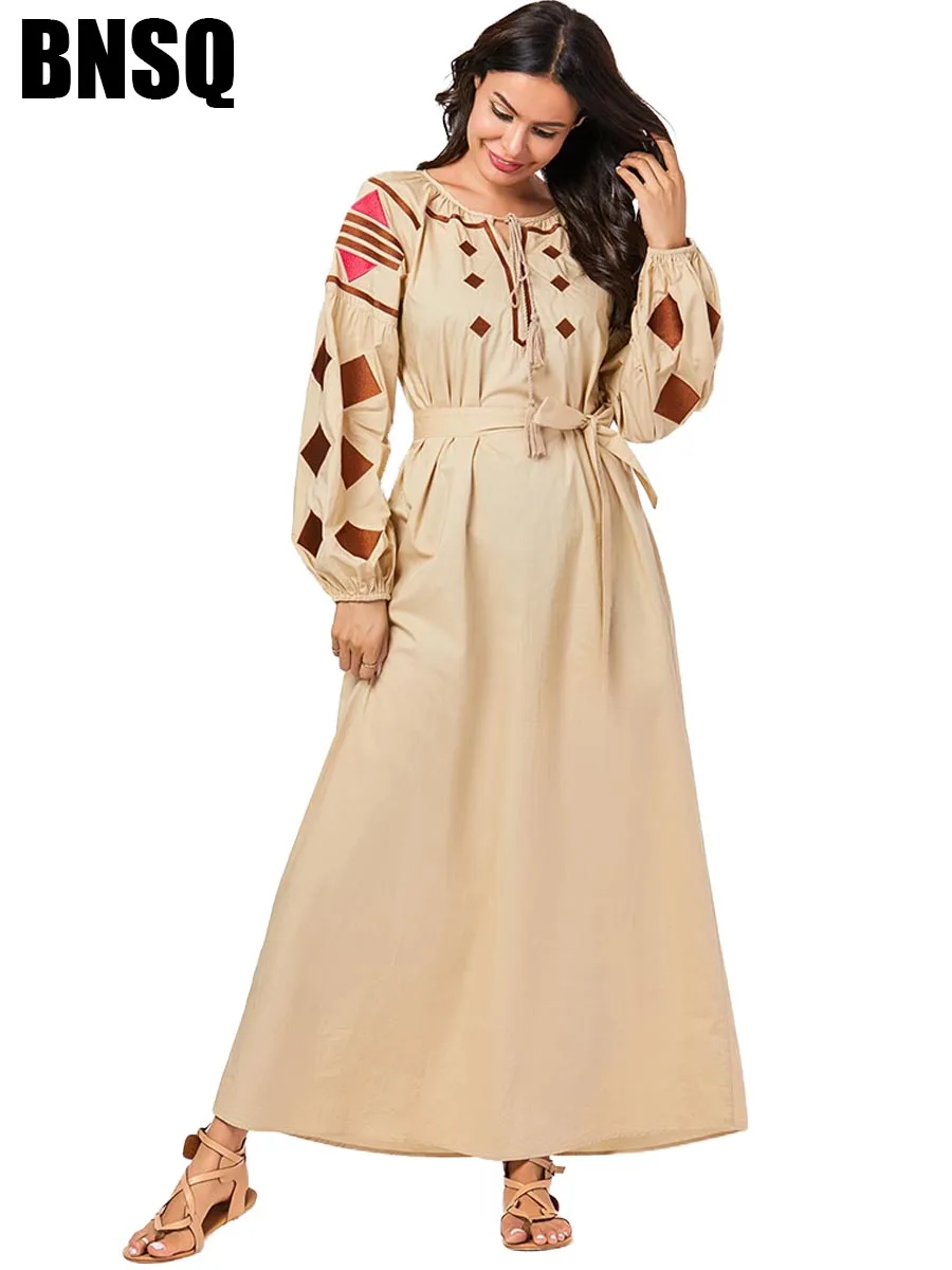 9077 khaki BNSQ модное Цветочный вышитый кружевной Макси платье арабский пакистанский сальвар камиз мусульманская одежда Турция Кафтан Оман абайя - Цвет: 9077 khaki