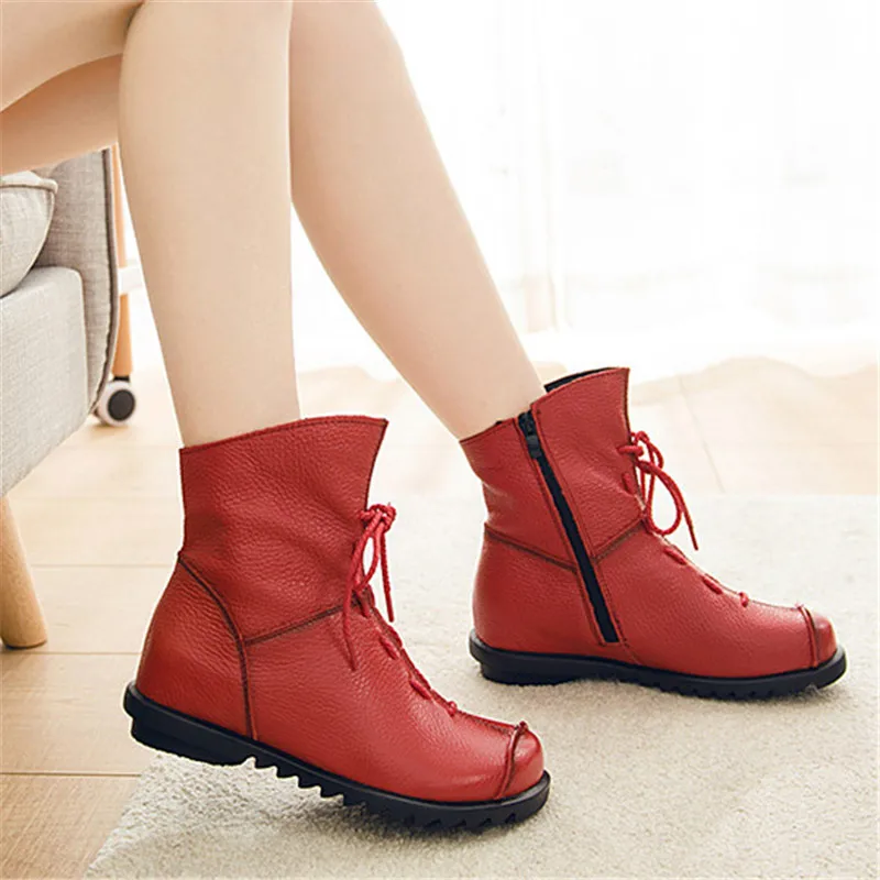 UPUPER Genuine Leather Women's Shoes Handmade Moccasins Shoes Women Booties High Quality Winter Shoes Warm Leather Ankle Boots