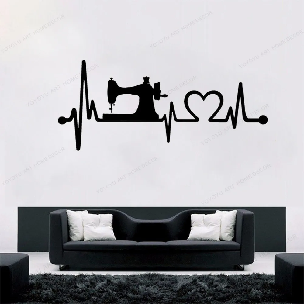 

Sewing Machine Heartbeat Lifeline Wall Decal Sticker Love To Sew for sewing shop removable art mural HJ325