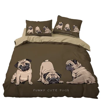 

Cartoon Dogs Pugs Bedding Set Bedroom Decor Grey Bedspread Kids Gift Microfiber Hypoallergenic Zipper Duvet Cover Pillowcase